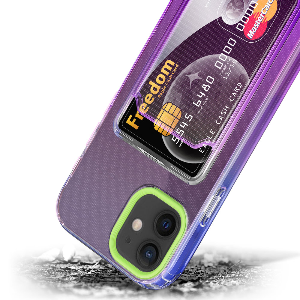 ShieldCase ShieldCase Coque iPhone 12 porte-cartes coloré (vert/violet) ShieldCase ShieldCase Coque iPhone 12 porte-cartes coloré (vert/violet)