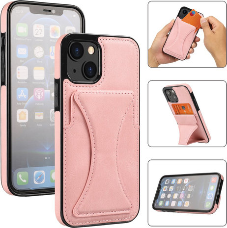 ShieldCase ShieldCase Étui cuir iPhone 13 Mini support porte-cartes (Rose)