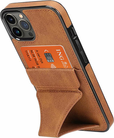 Étui cuir iPhone 13 Pro Max support porte-cartes (marron) - Coque
