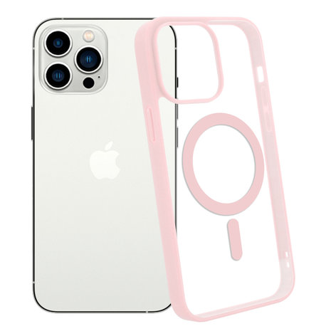 Coque Transparente iPhone 13 Magsafe avec bords colorés (rose