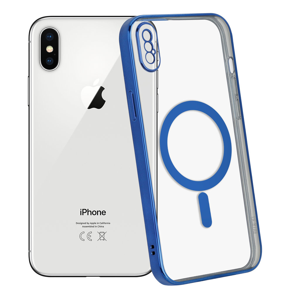 ShieldCase ShieldCase Coque iPhone X/Xs transparente revêtement métallique Magsafe (bleu foncé)