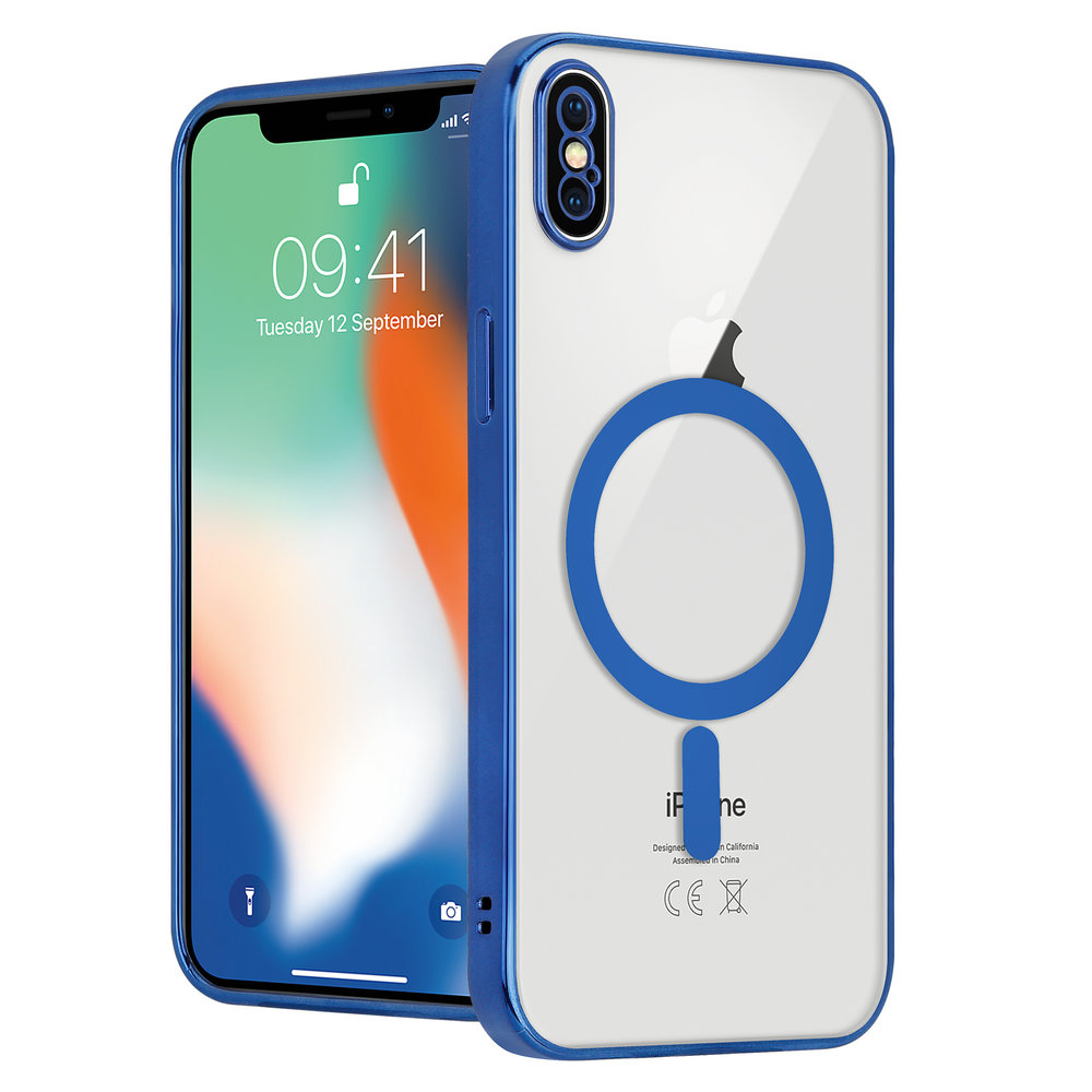 ShieldCase ShieldCase Coque iPhone X/Xs transparente revêtement métallique Magsafe (bleu foncé)