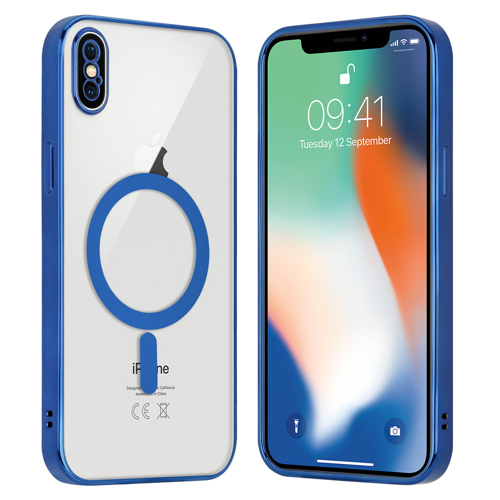 ShieldCase ShieldCase Coque iPhone X/Xs transparente revêtement métallique Magsafe (bleu foncé)