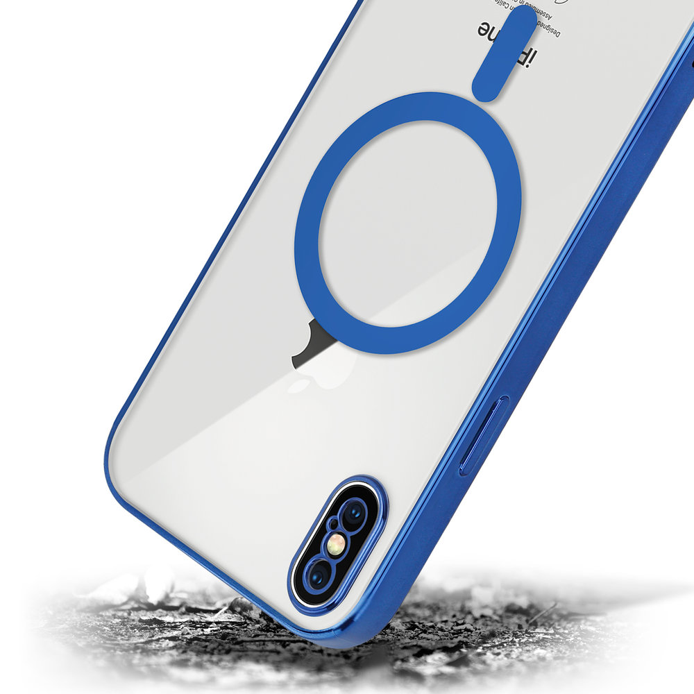 ShieldCase ShieldCase Coque iPhone X/Xs transparente revêtement métallique Magsafe (bleu foncé)