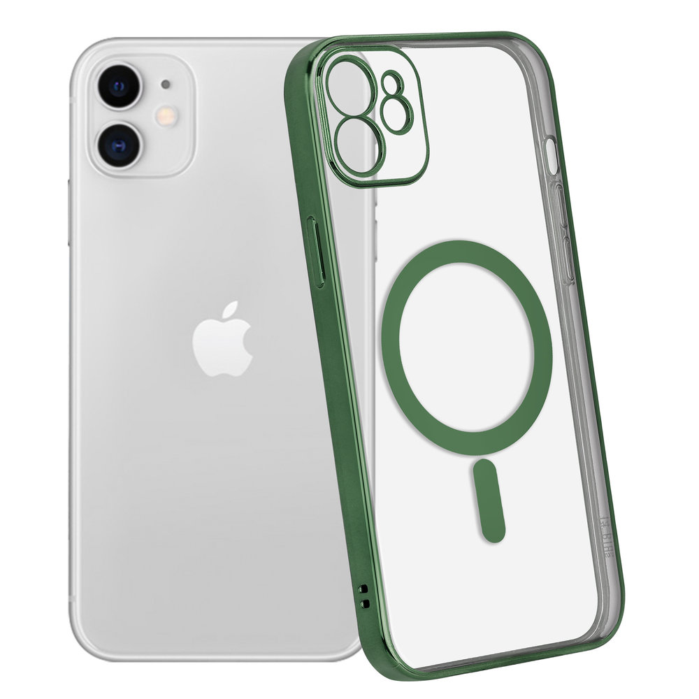 Coque iPhone 11 transparente revêtement métallique Magsafe (vert foncé) 