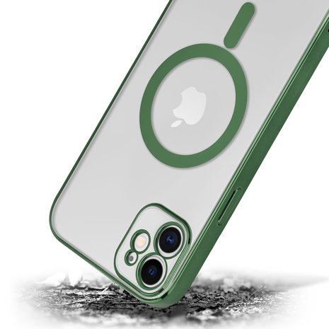 Coque iPhone 11 transparente revêtement métallique Magsafe (vert foncé) 