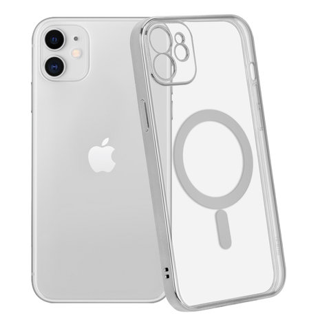 Coque iPhone 11 transparente revêtement métallique Magsafe (argent) - Coque -telephone.fr