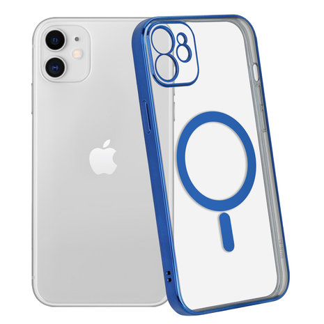 Coque iPhone 11 revêtement métallique Magsafe transparent (bleu foncé) 