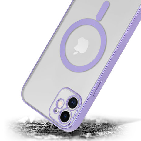 Coque iPhone 13 Mini revêtement métallique Magsafe transparent (violet) 