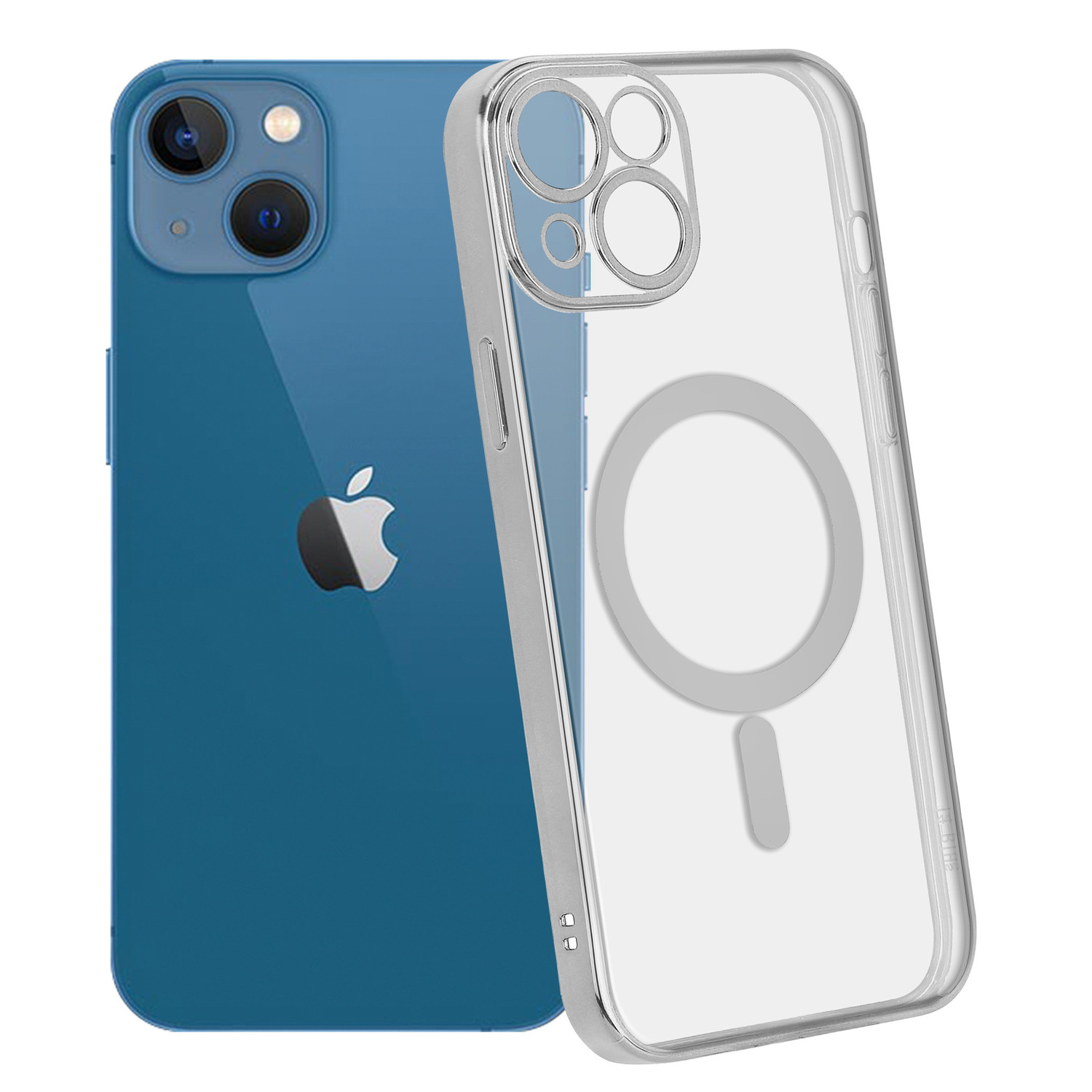 Coque iPhone 13 transparente revêtement métallique Magsafe (argent) 