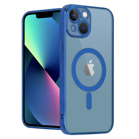 Coque iPhone 13 Pro Max revêtement métallique Magsafe transparent (bleu  foncé) 