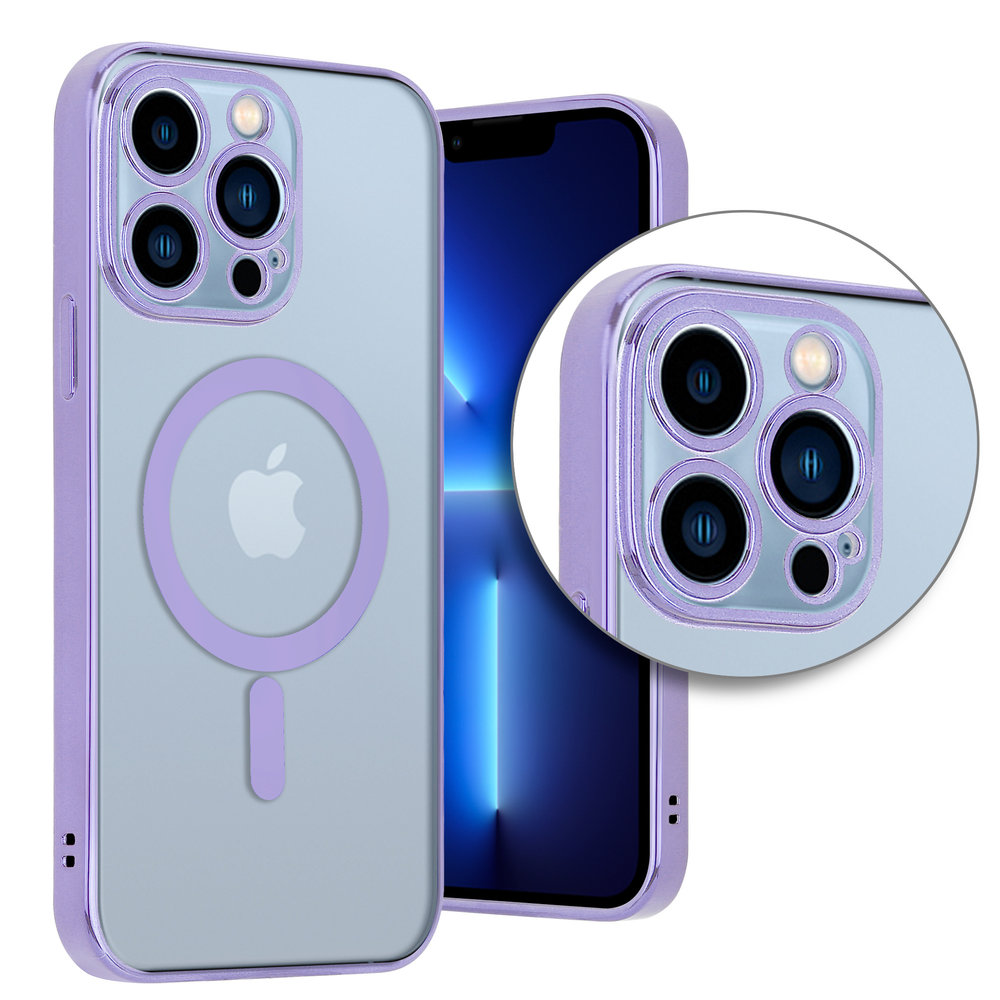 Coque iPhone 13 Mini revêtement métallique Magsafe transparent (violet) 