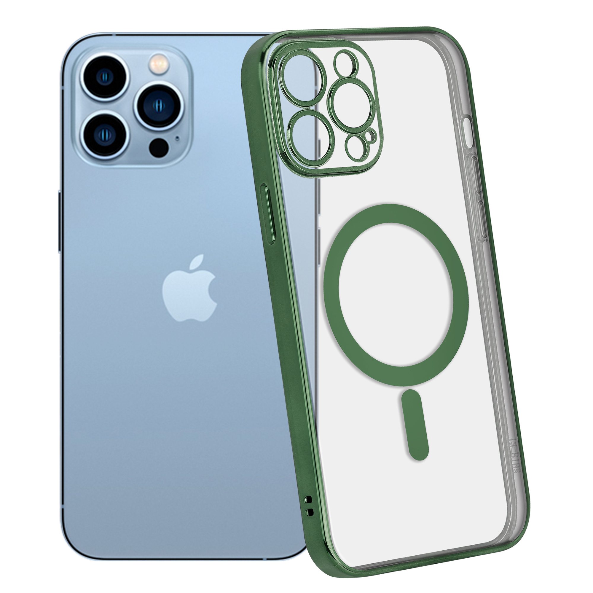 Coque iPhone 13 Pro Max revêtement métallique Magsafe transparent (vert  foncé) 