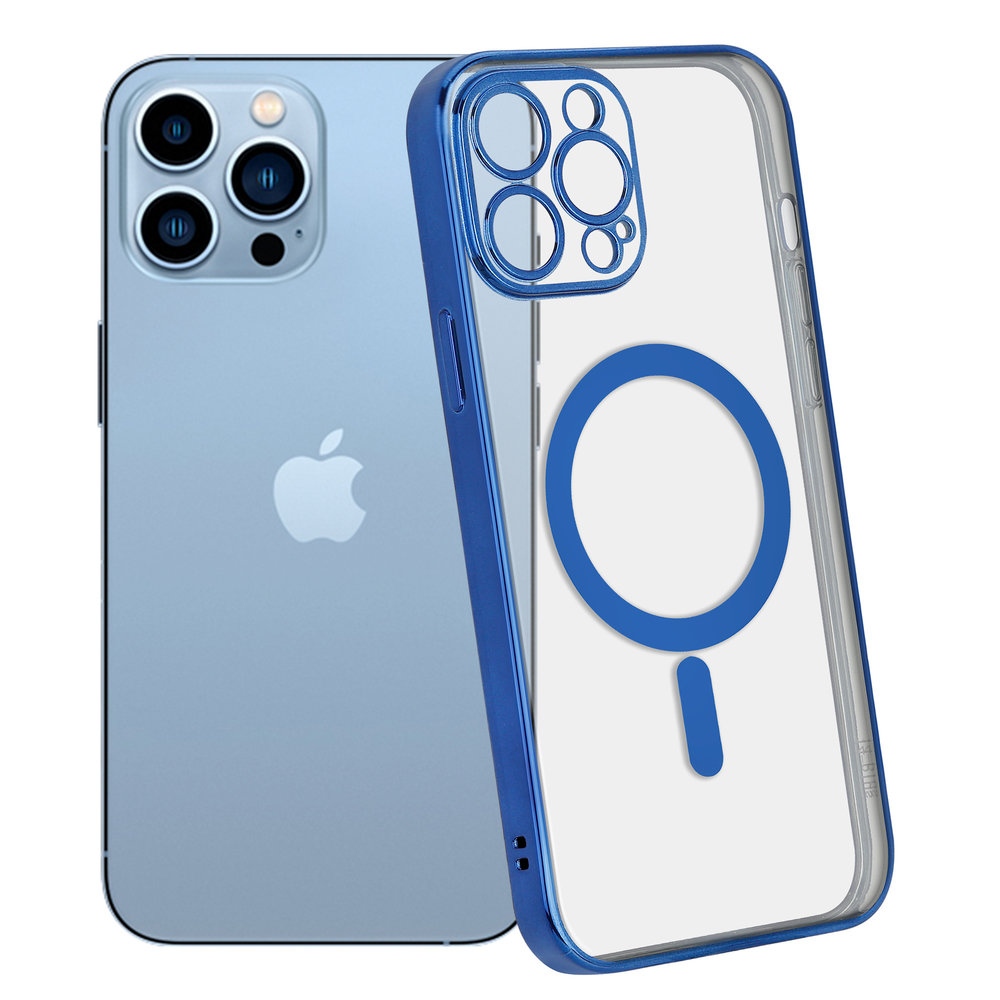 Coque iPhone 13 Pro Max revêtement métallique Magsafe transparent (bleu  foncé) 