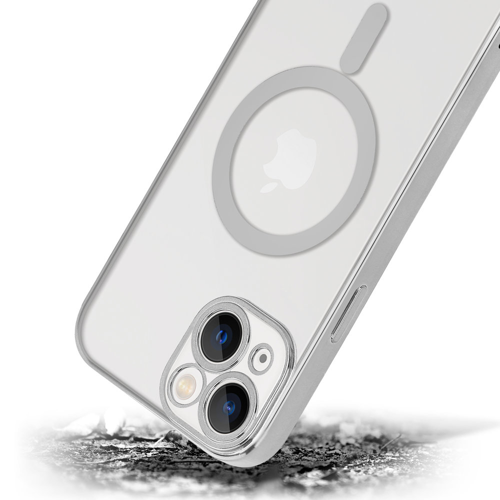 Coque iPhone 13 transparente revêtement métallique Magsafe (argent) 