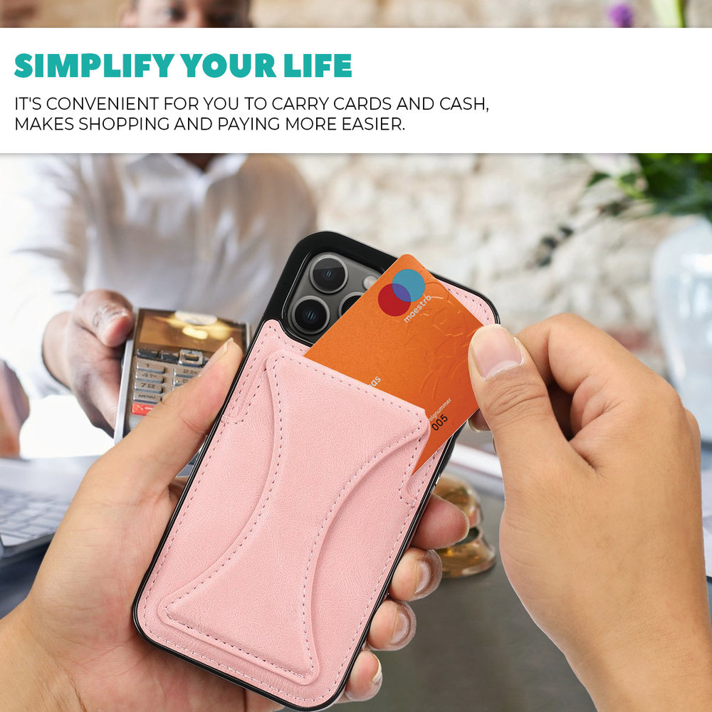 ShieldCase ShieldCase Étui cuir iPhone 13 Mini support porte-cartes (Rose)