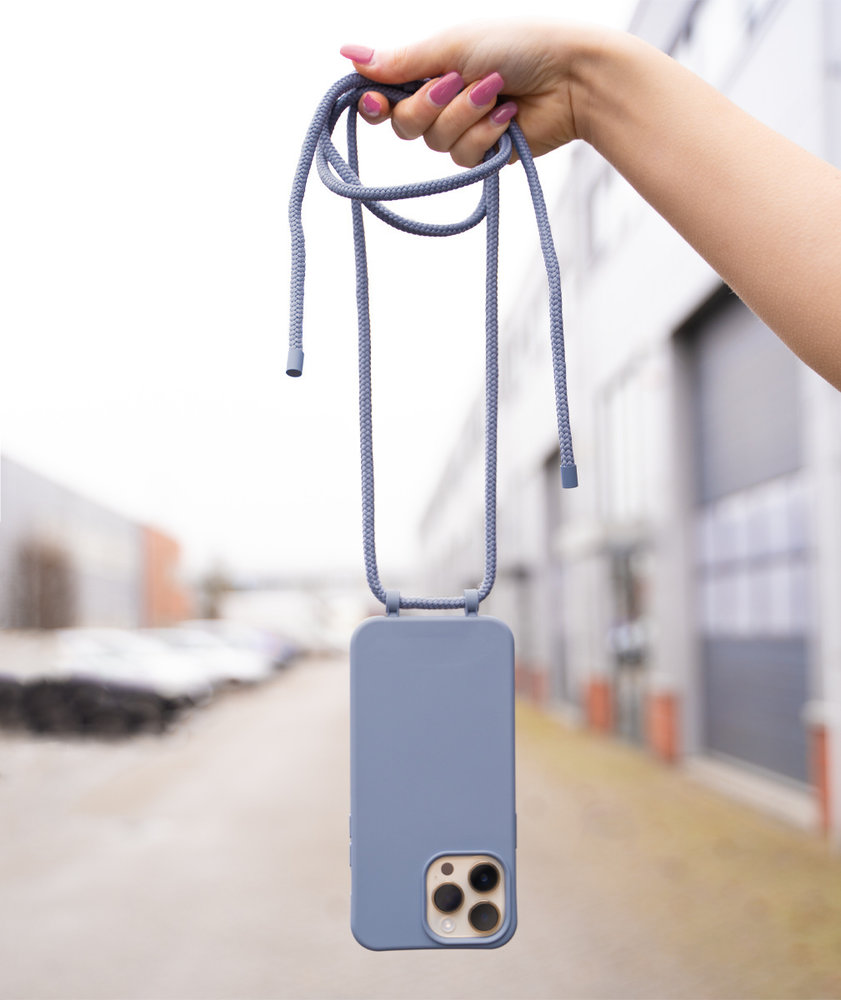Coverzs Coverzs Coque en silicone avec Cordon iPhone 14 Pro Max (gris-bleu)