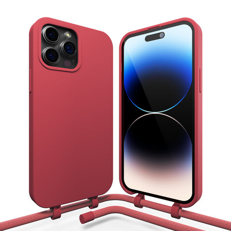 Coverzs Coverzs Coque en silicone avec Cordon iPhone 14 Pro Max (rouge) Coverzs Coverzs Coque en silicone avec Cordon iPhone 14 Pro Max (rouge)