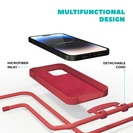 Coverzs Coverzs Coque en silicone avec Cordon iPhone 14 Pro Max (rouge) Coverzs Coverzs Coque en silicone avec Cordon iPhone 14 Pro Max (rouge)