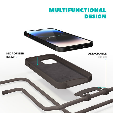 Coverzs Coverzs Coque en silicone avec cordon iPhone 14 Pro (café noir)