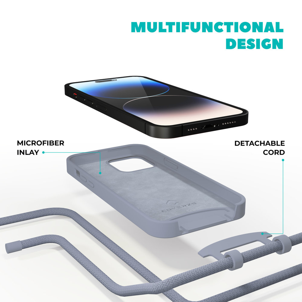 Coverzs Coverzs Coque en silicone avec Cordon iPhone 14 Pro (gris-bleu)