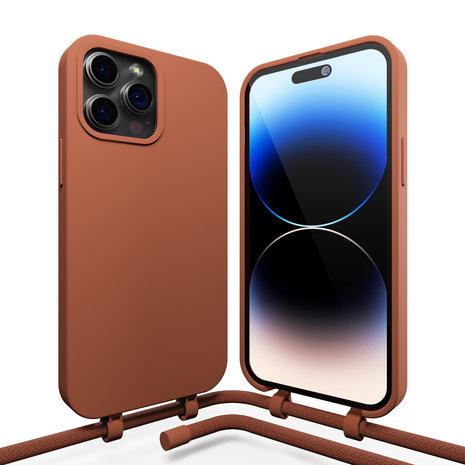 Coverzs Coverzs Coque en silicone avec Cordon iPhone 14 Pro (marron)