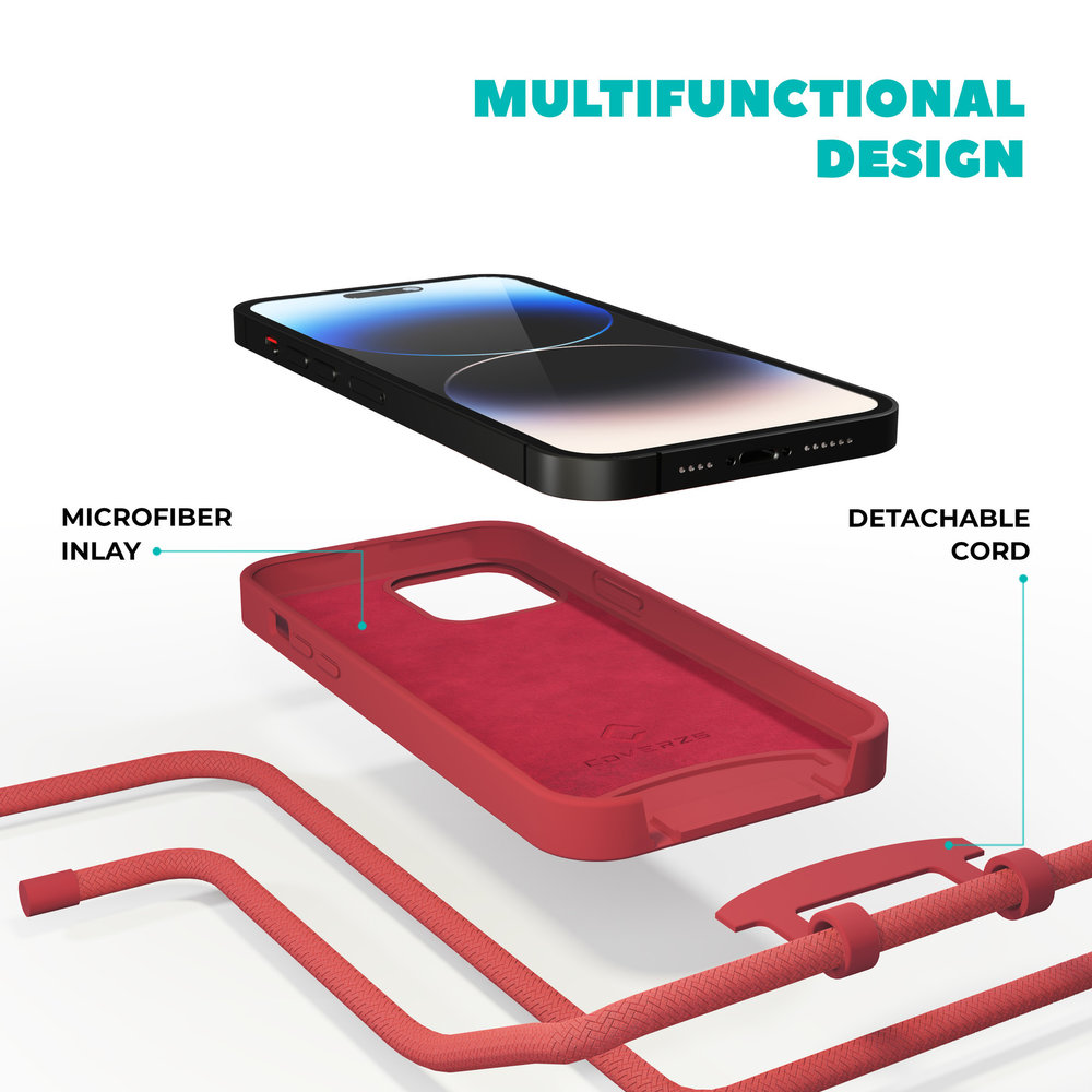 Coverzs Coverzs Coque en silicone avec Cordon iPhone 14 Pro (rouge)