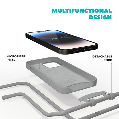 Coverzs Coverzs Coque en silicone avec cordon iPhone 14 (gris)