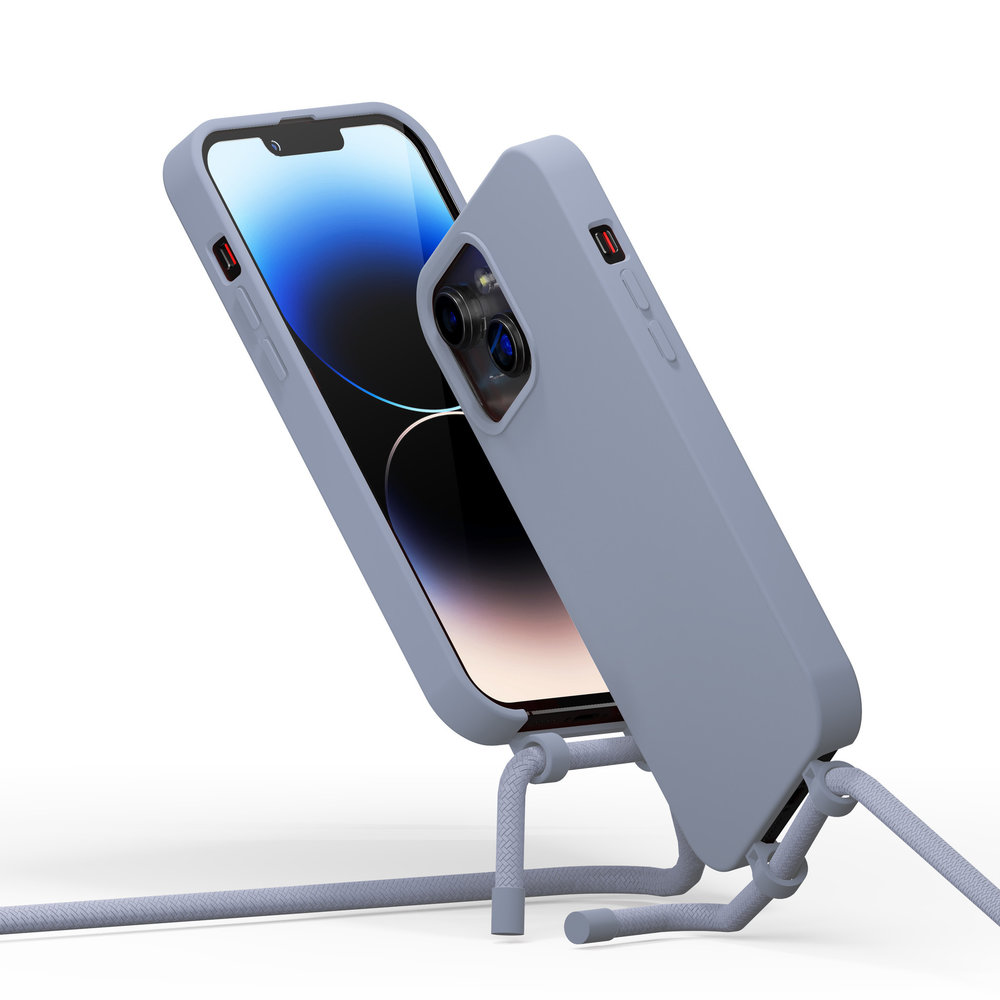 Coverzs Coverzs Coque en silicone avec Cordon iPhone 14 Plus (gris-bleu)