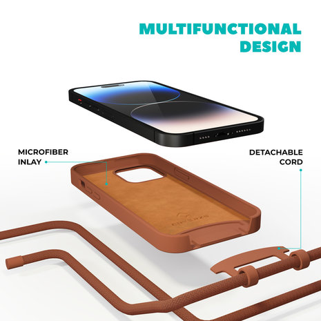 Coverzs Coverzs Coque en silicone avec Cordon iPhone 14 Plus (marron)