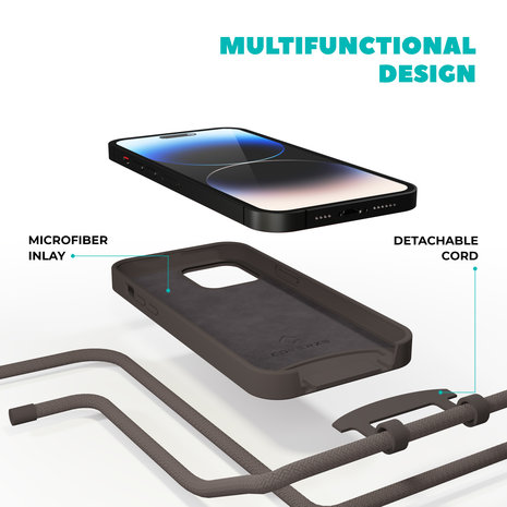 Coverzs Coverzs Coque en silicone avec cordon iPhone 14 Pro Max (café noir)