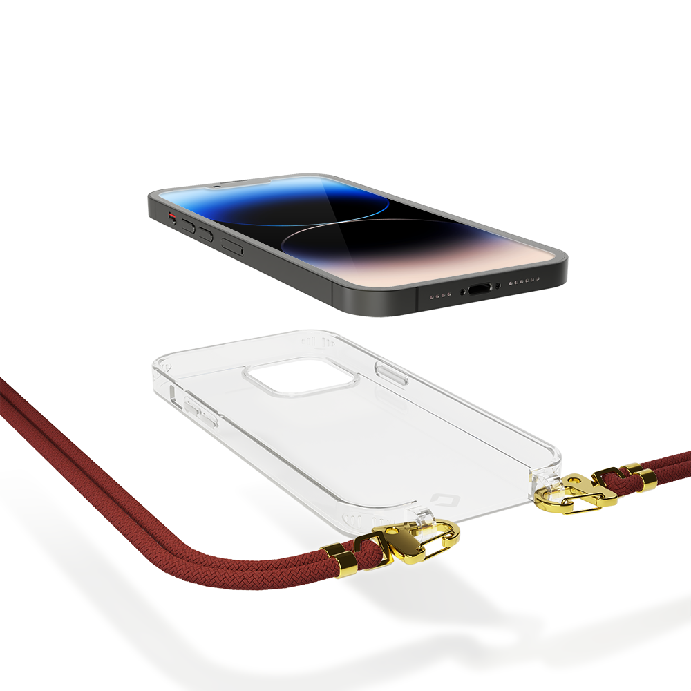 Coverzs Coverzs Coque transparente avec cordon iPhone 14 (rouge foncé) Coverzs Coverzs Coque transparente avec cordon iPhone 14 (rouge foncé)