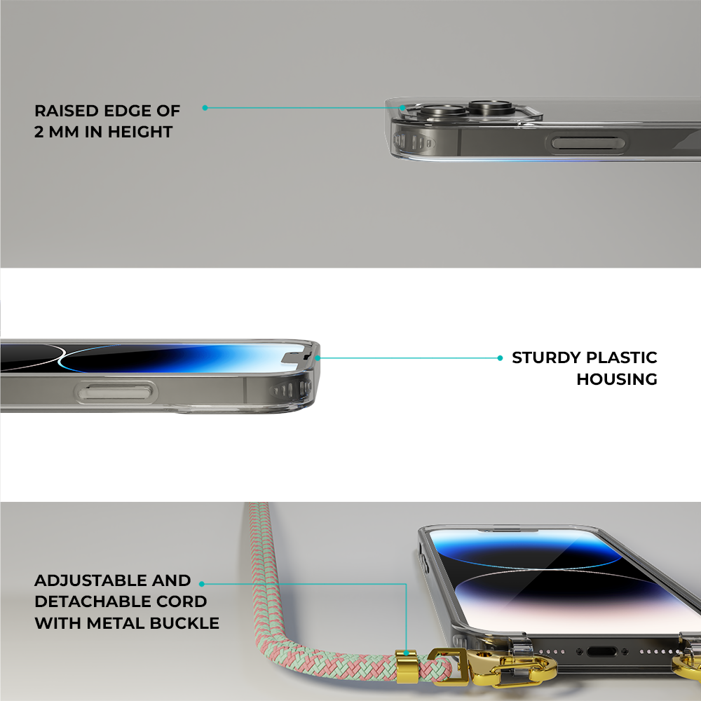 Coverzs Coverzs Coque transparente avec cordon iPhone 14 Plus (aqua/rose) Coverzs Coverzs Coque transparente avec cordon iPhone 14 Plus (aqua/rose)