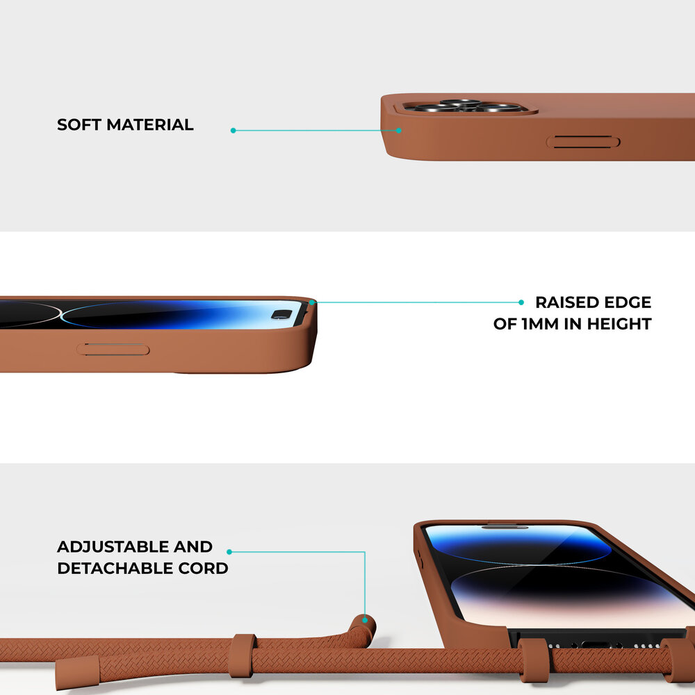 Coverzs Coverzs Coque en silicone avec cordon iPhone 14 (marron)