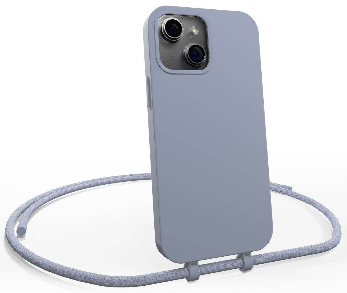 Coverzs Coverzs Coque en silicone avec Cordon iPhone 15 (gris-bleu) Coverzs Coverzs Coque en silicone avec Cordon iPhone 15 (gris-bleu)