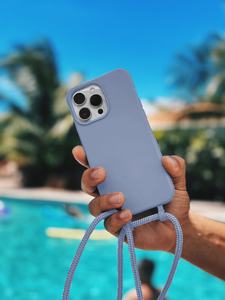 Coverzs Coverzs Coque en silicone avec Cordon iPhone 15 Plus (gris-bleu)