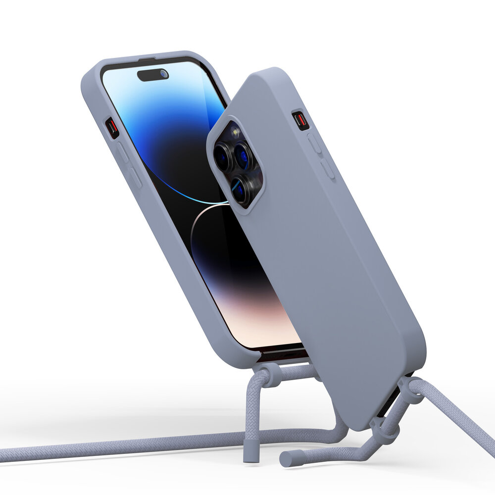 Coverzs Coverzs Coque en silicone avec Cordon iPhone 15 Pro (gris-bleu) Coverzs Coverzs Coque en silicone avec Cordon iPhone 15 Pro (gris-bleu)
