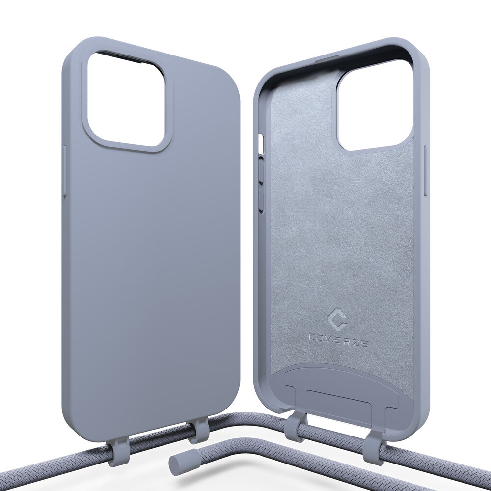 Coverzs Coverzs Coque en silicone avec Cordon iPhone 15 Pro (gris-bleu) Coverzs Coverzs Coque en silicone avec Cordon iPhone 15 Pro (gris-bleu)