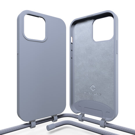 Coverzs Coverzs Coque en silicone avec Cordon iPhone 15 Pro (gris-bleu) Coverzs Coverzs Coque en silicone avec Cordon iPhone 15 Pro (gris-bleu)