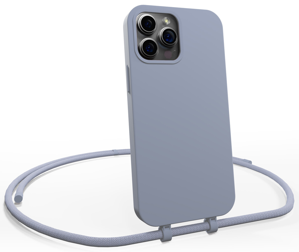 Coverzs Coverzs Coque en silicone avec Cordon iPhone 15 Pro (gris-bleu) Coverzs Coverzs Coque en silicone avec Cordon iPhone 15 Pro (gris-bleu)