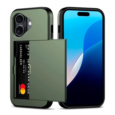 ShieldCase ShieldCase iPhone 16 coque porte-cartes avec curseur (vert foncé) ShieldCase ShieldCase iPhone 16 coque porte-cartes avec curseur (vert foncé)