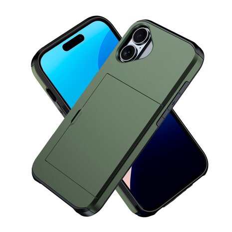 ShieldCase ShieldCase iPhone 16 coque porte-cartes avec curseur (vert foncé) ShieldCase ShieldCase iPhone 16 coque porte-cartes avec curseur (vert foncé)