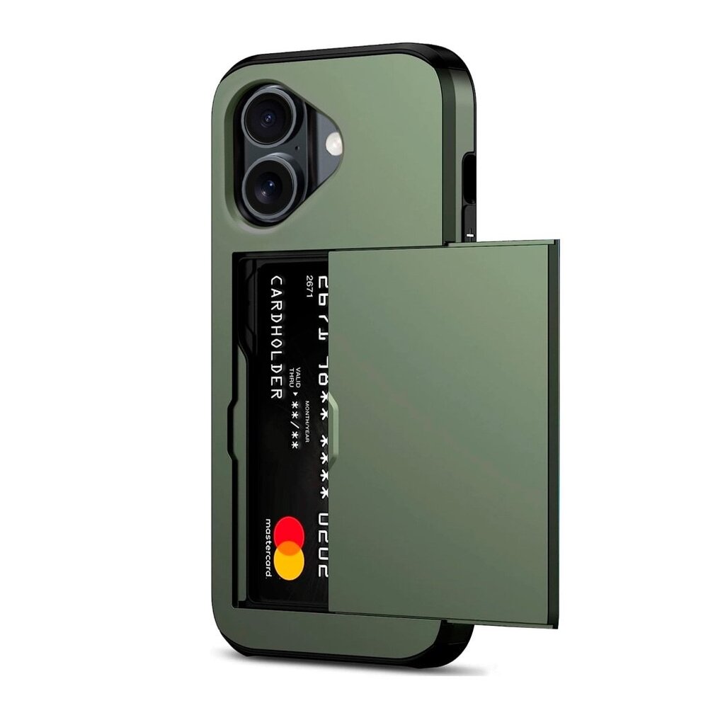 ShieldCase ShieldCase iPhone 16 coque porte-cartes avec curseur (vert foncé) ShieldCase ShieldCase iPhone 16 coque porte-cartes avec curseur (vert foncé)