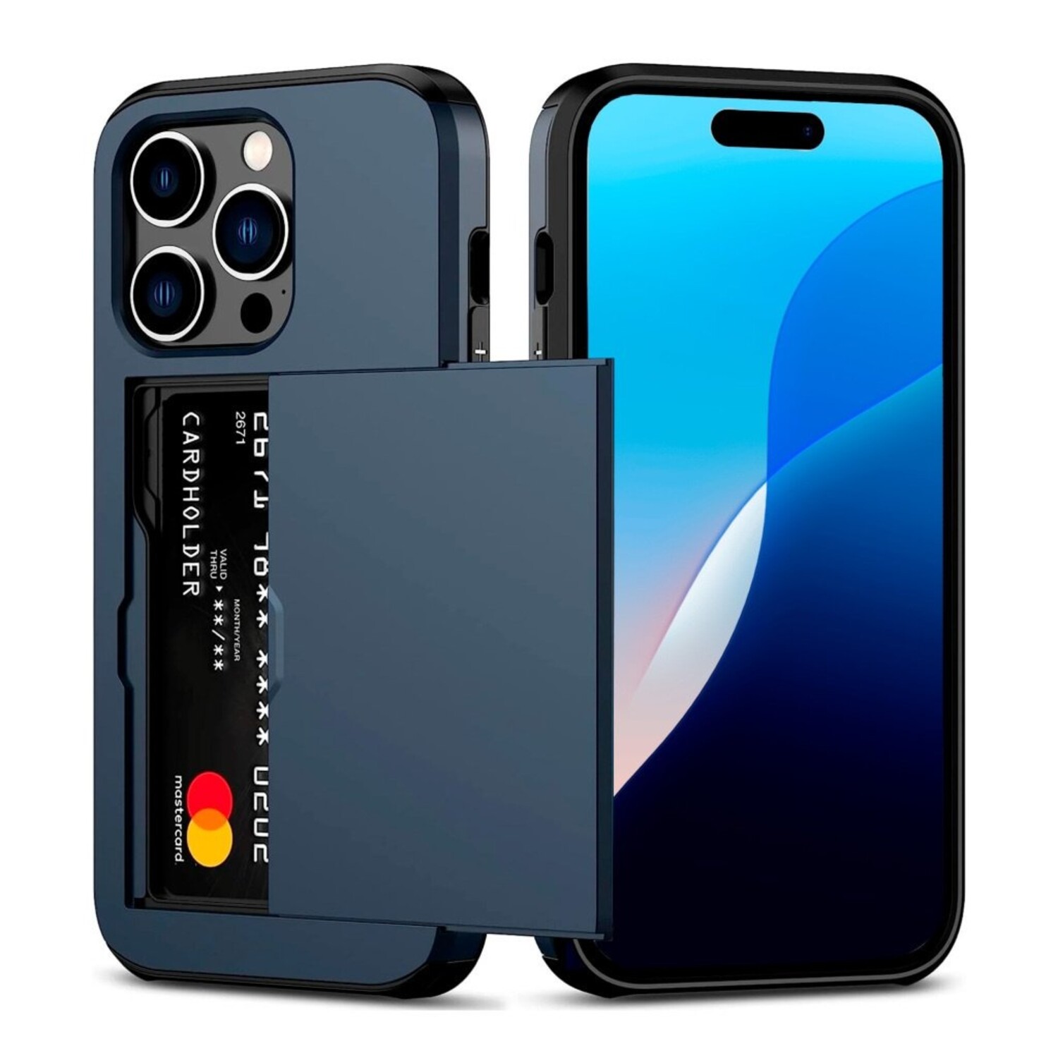 Coque Magnétique IPhone 16 Pro Avec Porte-Cartes RFID - Étui à Rabat Transparent Bleu, Compatible MagSafe