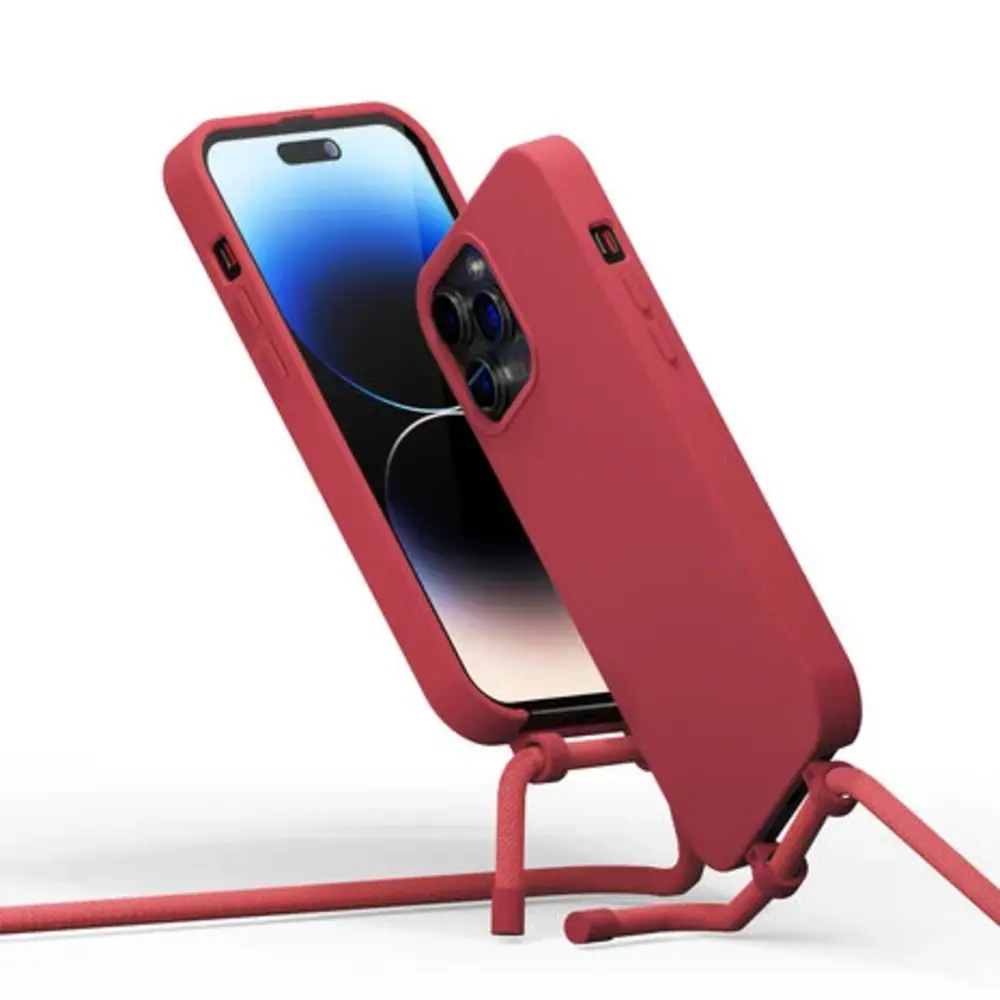 Coverzs Coverzs iPhone 16 Pro coque silicone avec cordon (rouge)
