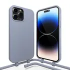 Coverzs Coverzs iPhone 16 Pro coque silicone avec cordon (gris-bleu)