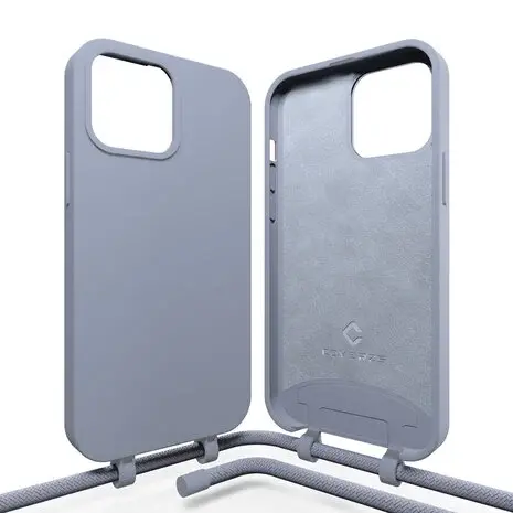 Coverzs Coverzs iPhone 16 Pro coque silicone avec cordon (gris-bleu)