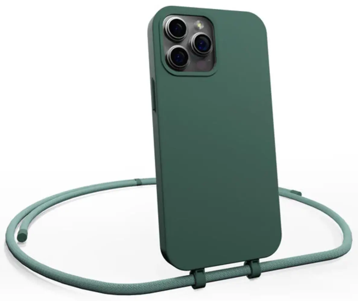 Coverzs Coverzs iPhone 16 Pro Max coque silicone avec cordon (vert foncé)