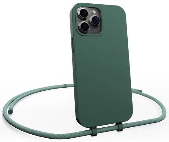 Coverzs Coverzs iPhone 16 Pro Max coque silicone avec cordon (vert foncé)