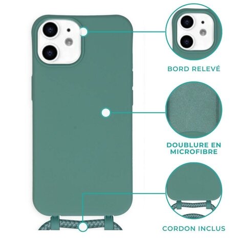 Coverzs Coverzs iPhone 16 Pro coque silicone avec cordon (vert foncé)